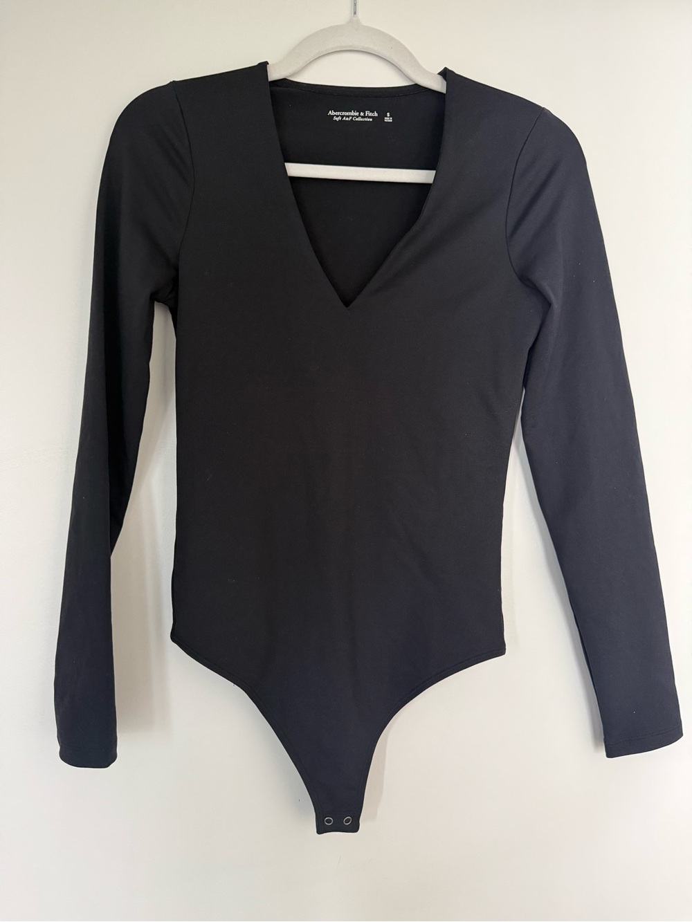 Abercrombie & Fitch Black Long-Sleeve V-Neck One-Piece Bodysuit